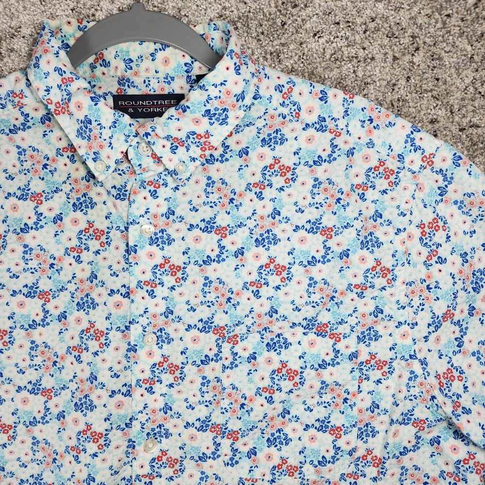 Roundtree & Yorke Shirt Mens Large Floral Short Sleeve Cotton Lyocell Blend Good - Picture 2 of 10